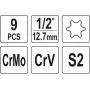 Набор насадок ударных "TORX" T30-70 6-гр. 1/2" YATO 9 шт. YT-10664