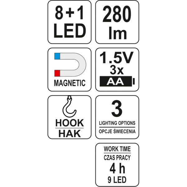 Ліхтар навісний світлодіодний YATO 8+1 LED 280лм 3хАА YT-08513