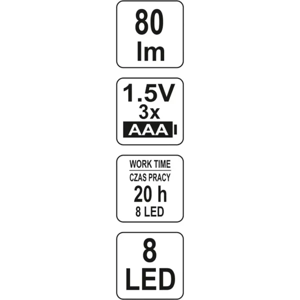 Светодиодный фонарик 8 LED 80лм YATO 3хААА YT-08514