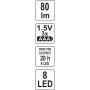 Светодиодный фонарик 8 LED 80лм YATO 3хААА YT-08514