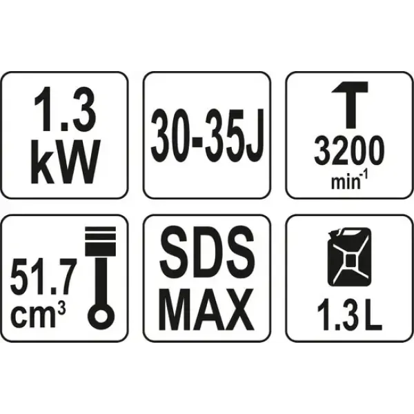 Бензомолот відбійний SDS MAX YATO 1.3 кВт 45Дж 3200уд/хв бак 1.3 л 0.6 л/год YT-82138