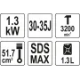 Бензомолот відбійний SDS MAX YATO 1.3 кВт 45Дж 3200уд/хв бак 1.3 л 0.6 л/год YT-82138