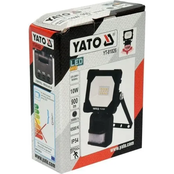 Прожектор с SMD-диодным излучателем  с датчиком движения YATO 10Вт  230В  900лм 14 диодов YT-81826