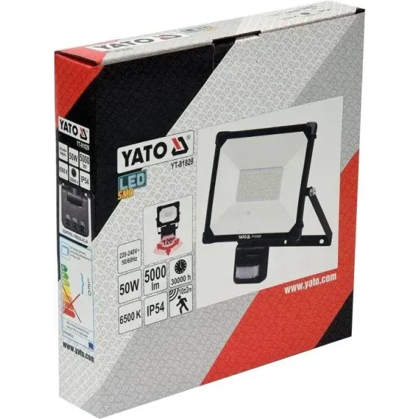 Прожектор із SMD-діодним випромінювачем із датчиком руху YATO 50 Вт 230 В 5000 лм 70діодів YT-81829