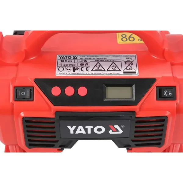 Компресор акумуляторний YATO Li-Ion 18 В 11 барів 21 л/хв YT-23247