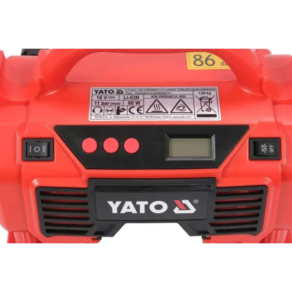 Компресор акумуляторний YATO Li-Ion 18 В 11 барів 21 л/хв (без акумулятора) YT-23248