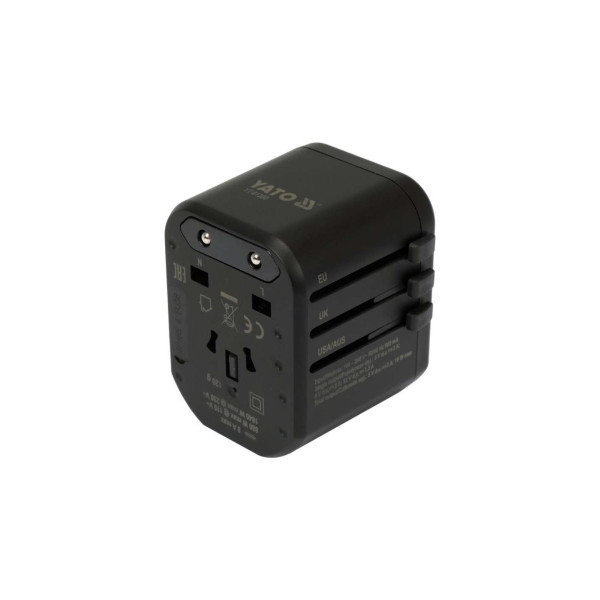 Адаптер со встроенным зарядным устройством с двумя портами USB и технологией быстрой зарядки YATO  YT-81300 YT-81300