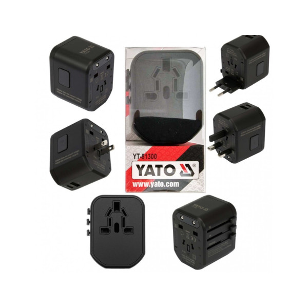 Адаптер со встроенным зарядным устройством с двумя портами USB и технологией быстрой зарядки YATO  YT-81300 YT-81300