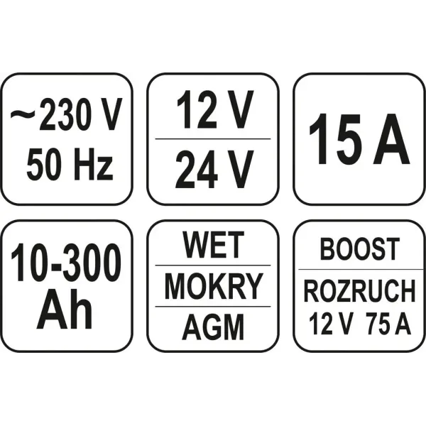 Пуско-зарядное устройство для аккумуляторов YATO 12/24В 10-300Ач 230 В YT-83051