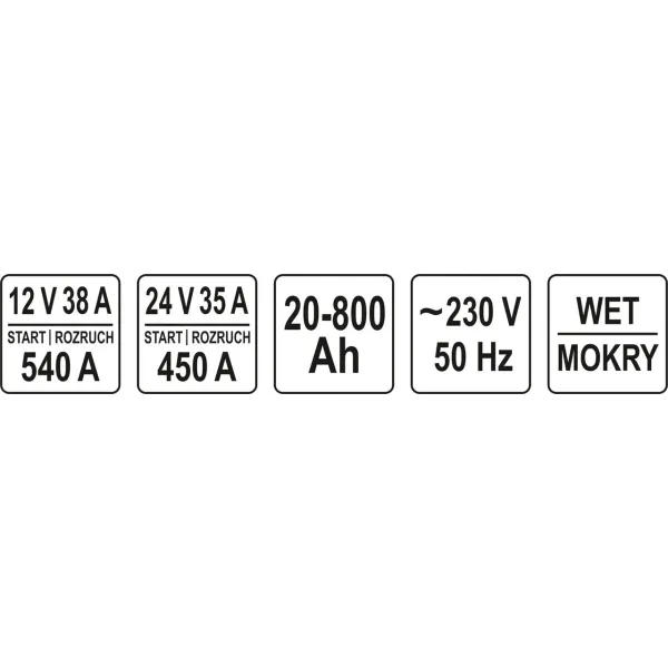 Пускозарядний пристрій для акумуляторів YATO 12/24 В 60-540А 20-800 А·год 230 В YT-83062