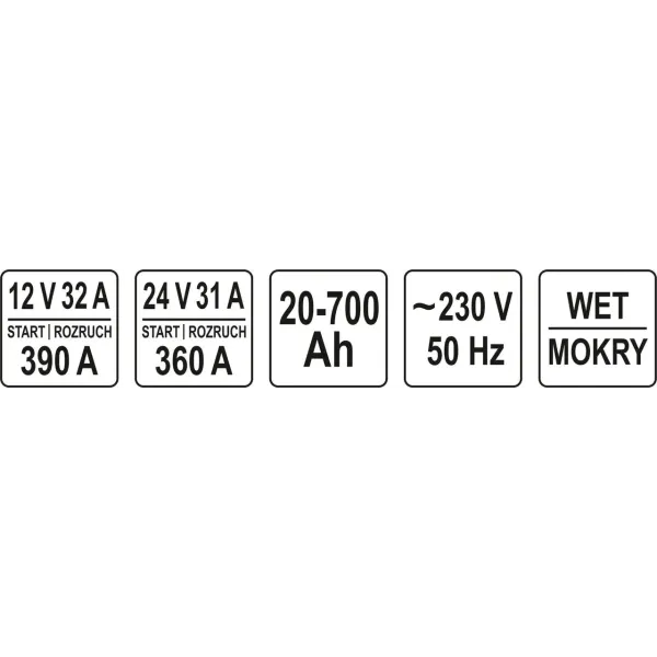 Пускозарядний пристрій для акумуляторів YATO 12/24 В 50-340А 20-700 Агод YT-83061