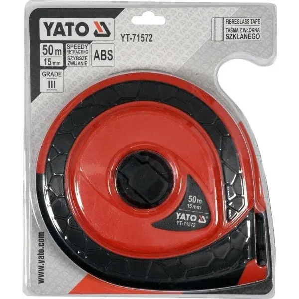 Рулетка стекловолоконная 50м YATO закрытый корпус ручная смотка YT-71572