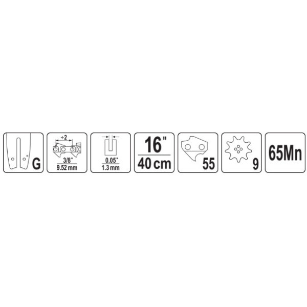 Шина напрямна тип G ланцюгової пили YATO 16" 55 яч. для ланцюга YT-849529 YT-849301