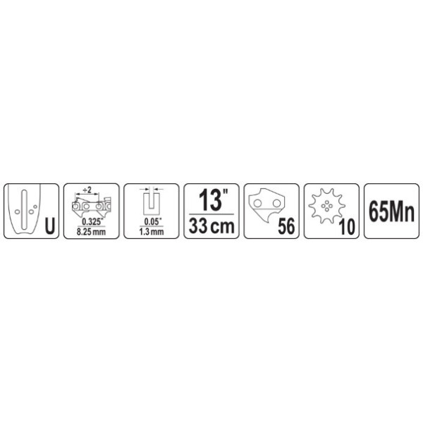 Шина напрямна тип U ланцюгової пили YATO 13" 56 яч. для ланцюга YT-849449 YT-849329