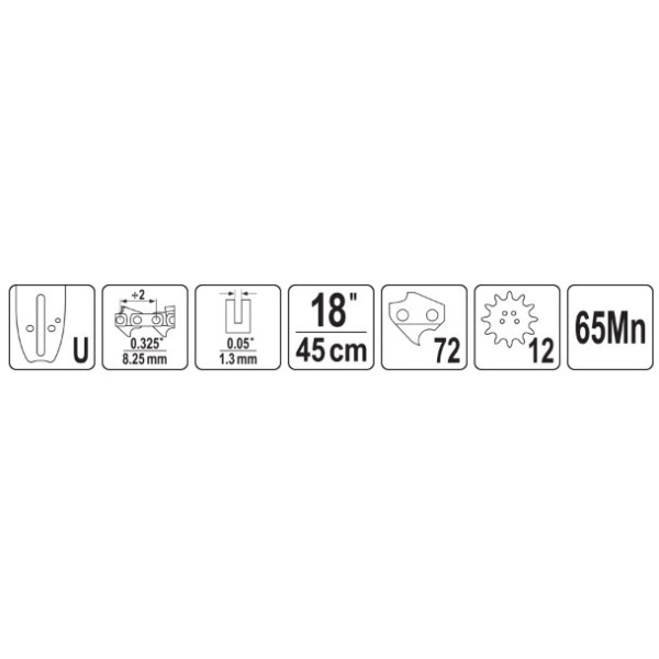 Шина напрямна тип U ланцюгової пили YATO 18" 72 яч. для ланцюга YT-849452 YT-849332
