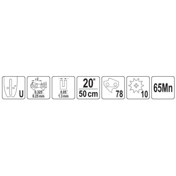 Шина напрямна тип U ланцюгової пили YATO 20" 78 яч. для ланцюга YT-84905 YT-849333