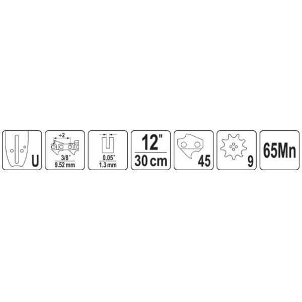 Шина напрямна тип U ланцюгової пили YATO 12" 45 яч. для ланцюга YT-849495 YT-849381