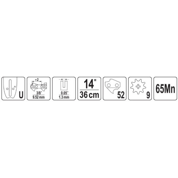 Шина напрямна тип U ланцюгової пили YATO 14" 52 яч. для ланцюга YT-84951 YT-849382