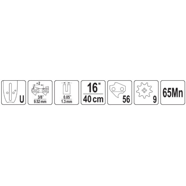Шина напрямна тип U ланцюгової пили YATO 16" 56 яч. для ланцюга YT-84953 YT-849383