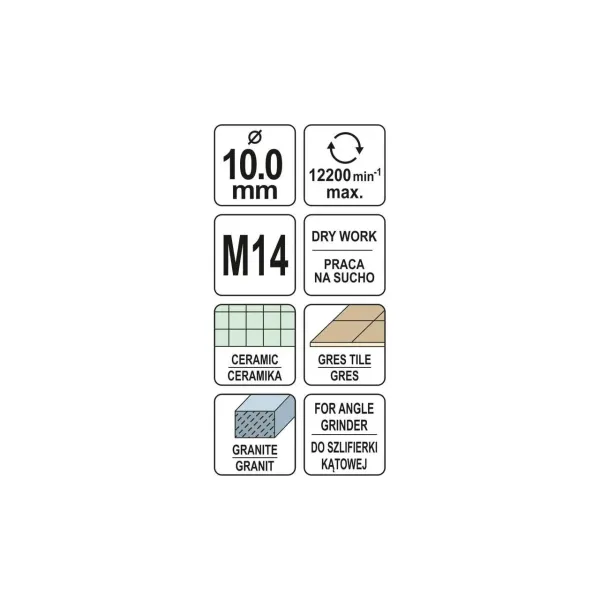 Свердло алмазне корончасте 10 мм M14 для кераміки та гресу YATO YT-60443