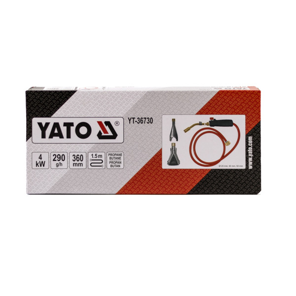 Горелка газовая (пропан/бутан) с насадками YATO 4кВт шланг 1.5м YT-36730