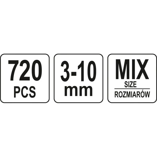 Набор стопорных шайб и гроверов 3-10мм YATO 720 шт YT-06858