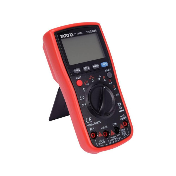 Мультиметр TRUE RMS електричних параметрів YATO з LCD-цифровим діапазоном 19999 живлення 2х1,5AA YT-730893