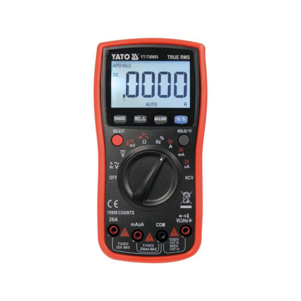 Мультиметр TRUE RMS електричних параметрів YATO з LCD-цифровим діапазоном 19999 живлення 2х1,5AA YT-730893