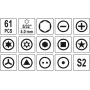 Набор прецизионных отверточных насадок с держателем YATO разные шлицы с HEX шпинделем 4мм 61 предм. YT-25760