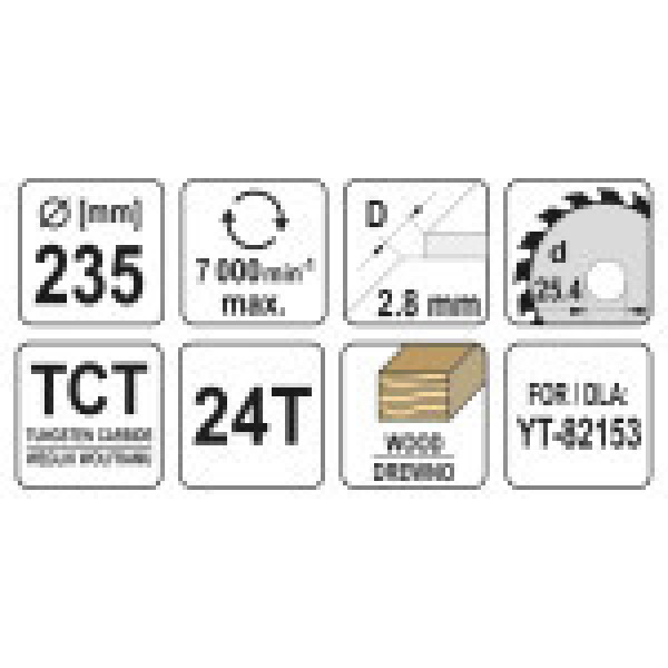Диск пильный по дереву победитовый YATO 235х25.4х1.8 24T YT-60685