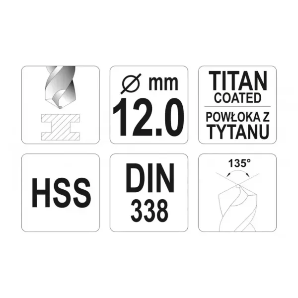 Свердло для металу з титановим покриттям YATO 12х151/101мм YT-44666