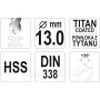 Свердло для металу з титановим покриттям YATO 13х151/101мм YT-44668