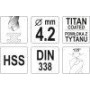 Свердло для металу з титановим покриттям YATO 4.2х75/43мм YT-44642