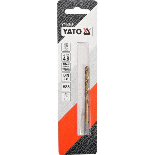 Свердло для металу з титановим покриттям YATO 4.8х86/52мм YT-44645
