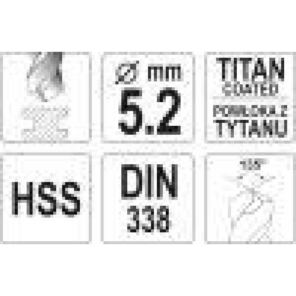 Свердло для металу з титановим покриттям YATO 5.2х86/52мм YT-44652