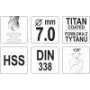 Свердло для металу з титановим покриттям YATO 7х109/69мм YT-44656