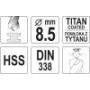 Свердло для металу з титановим покриттям YATO 8.5х117/75 мм YT-44659