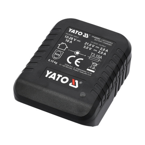 Зарядний пристрій від автомобіля 12-28 В YATO для акумуляторів 18 В 2 А USB YT-828503