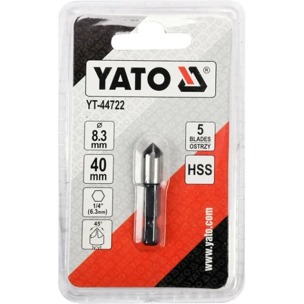 Свердло конуснезенкер для металу 8.3х40мм хвостовик HEX 1/4" YATO YT-44722