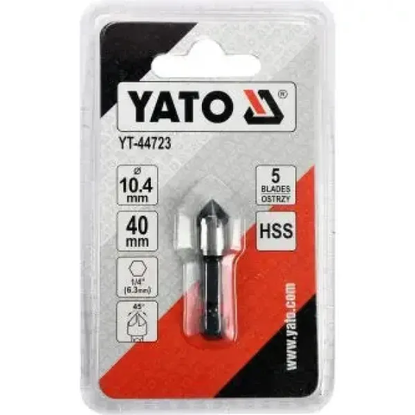 Свердло конуснезенкер для металу 10.4х40мм хвостовик HEX 1/4" YATO YT-44723