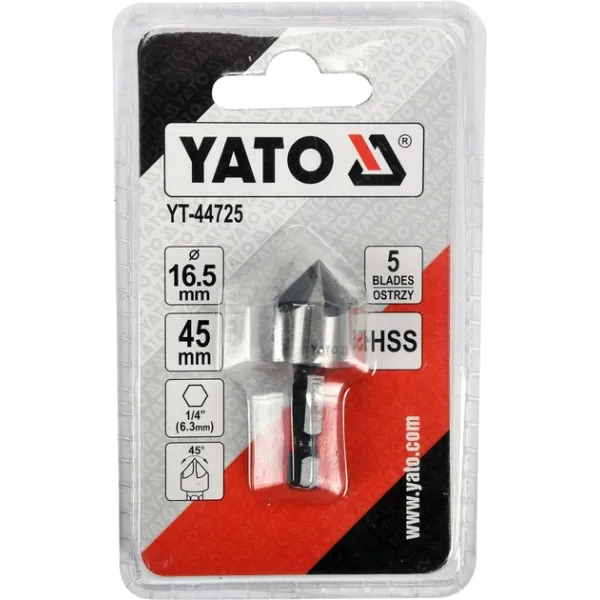 Свердло конуснезенкер для металу 16.5х45мм хвостовик HEX 1/4" YATO YT-44725