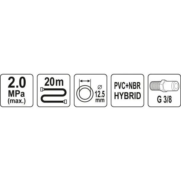 Шланг пневматичний гібридний 12.5 мм 3/8" нарізне з'єднання YATO 20 м YT-24237