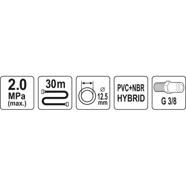 Шланг пневматичний гібридний 12.5 мм 3/8" нарізне з'єднання YATO 30 м YT-24238