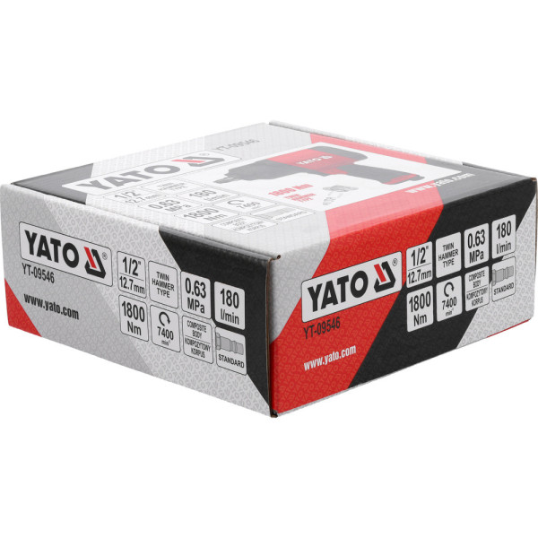 Гайковерт ударний пневматичний YATO 1/2" 1800 Нм 180 л/хв 0.63MPa YT-09546