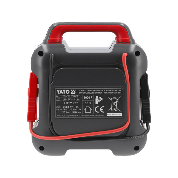 Пусковий пристрій на конденсаторах YATO 2.7 В 3 кFx6 USB 5 В 1.8 A вихід 12 В 1.5kА YT-83070