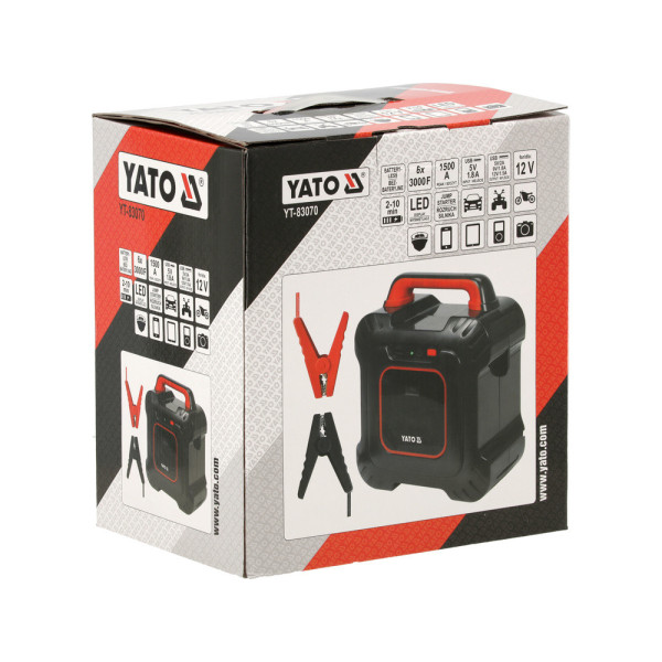 Пусковий пристрій на конденсаторах YATO 2.7 В 3 кFx6 USB 5 В 1.8 A вихід 12 В 1.5kА YT-83070