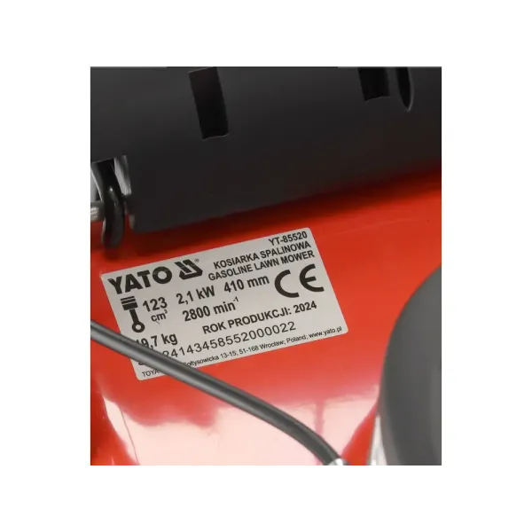 Газонокосарка бензинова YATO 2.1кВт ширина різання 41 см збірка 40 л YT-85520