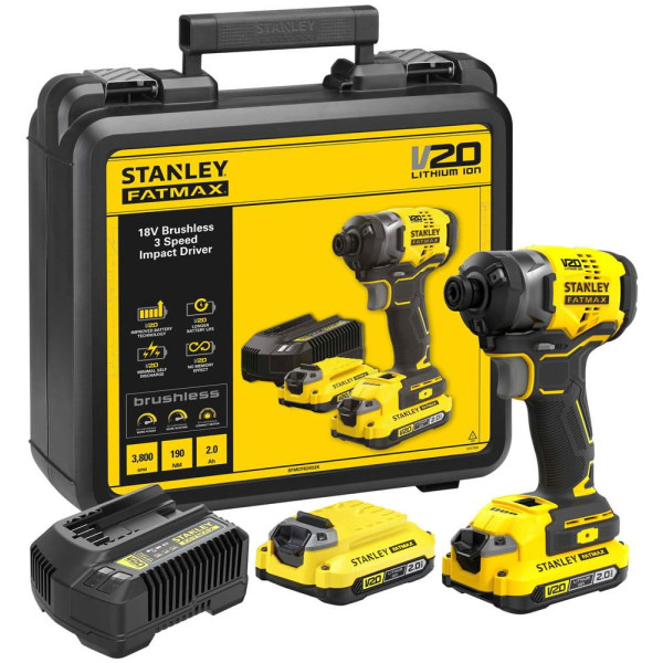 Гайковерт 3-швидкісний ударний безщітковий акум. Stanley V20 2х2А·год 190 Н·м SFMCF820D2K-QW SFMCF820D2K-QW