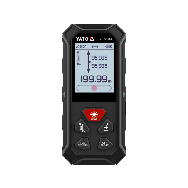 Далекомір лазерний двоспрямований акумуляторний YATO LCD-диспл. даль. 2х100 м ±2 мм 3.7В 850 мА·год YT-731250 YT-731250