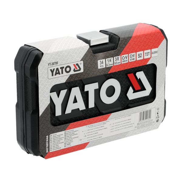 Набор торцевых головок и бит квадрат 1/4" 3/8" YATO с инструментом 34предм. YT-38700 YT-38700